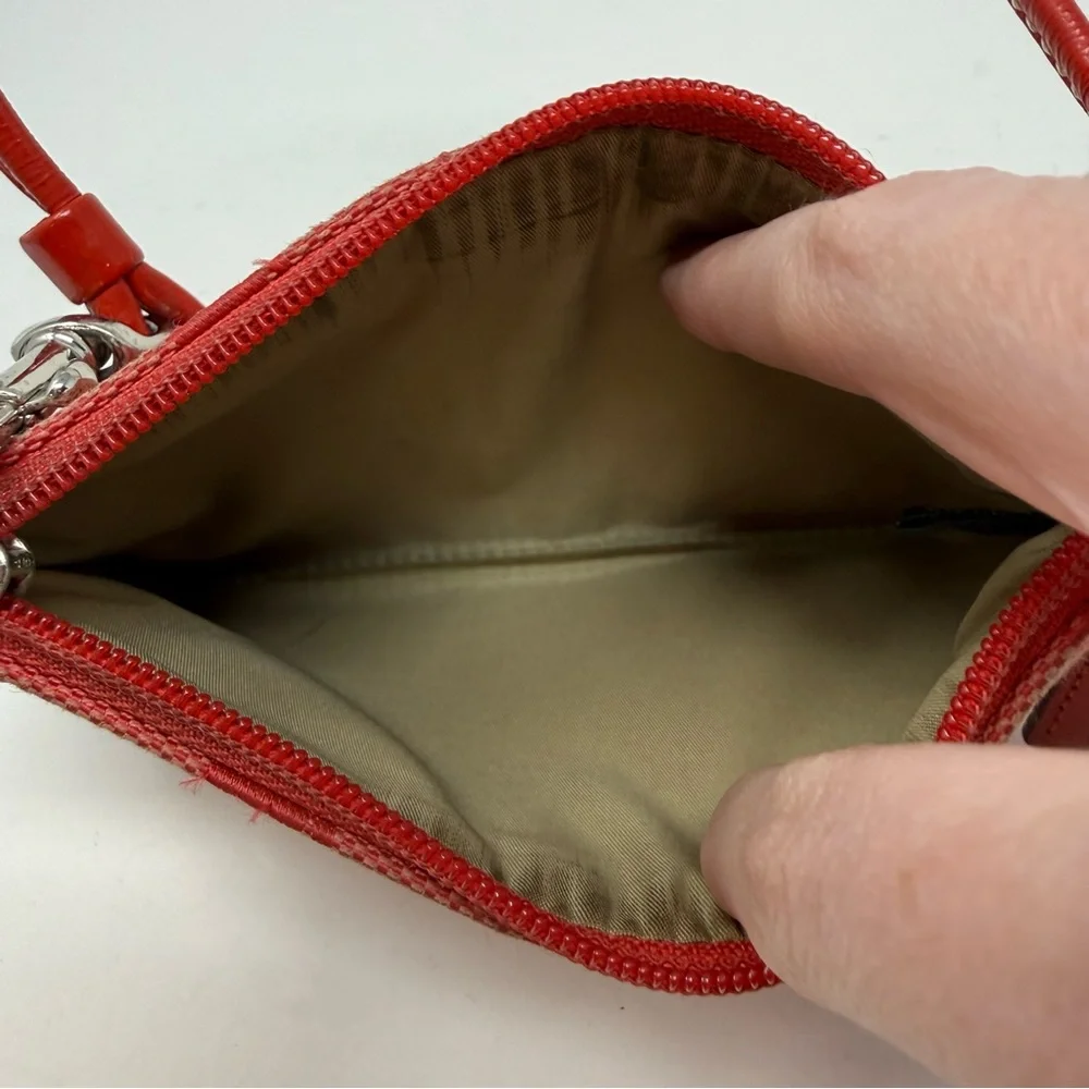 Coach Y2K Signature C Red Logo Canvas Wristlet with Red Leather Trim